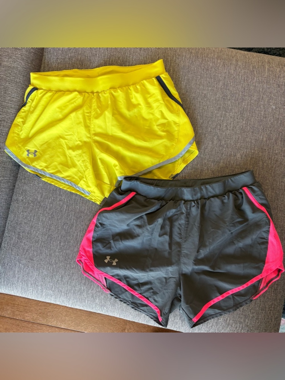 Under Armour yellow w/navy gray accent & gray w/ pink accent Athletic shorts lot